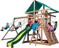 Mount Mckinley Cedar Wood Swing Set with Wave Slide, Play Deck, Double Rock Wall, Rope Ladder, Web Swing, Belt Swings, Toy Telescope,…