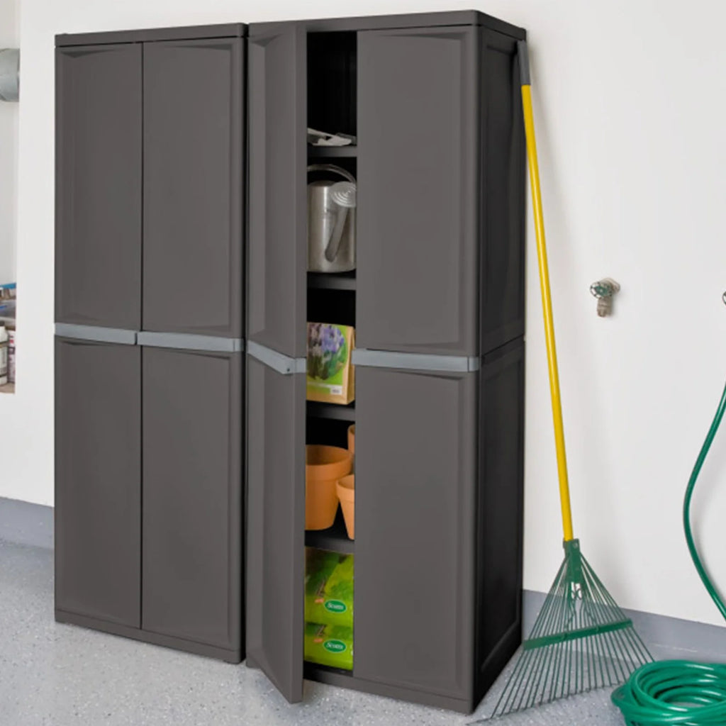 Wangbujianwang 4 Shelf Cabinet, Lockable Utility Storage W/ Adjustable Shelves, Gray - Plastic Shelving Unit for Organizing Garage, Pantry, Basement, Laundry Room or Mudroom
