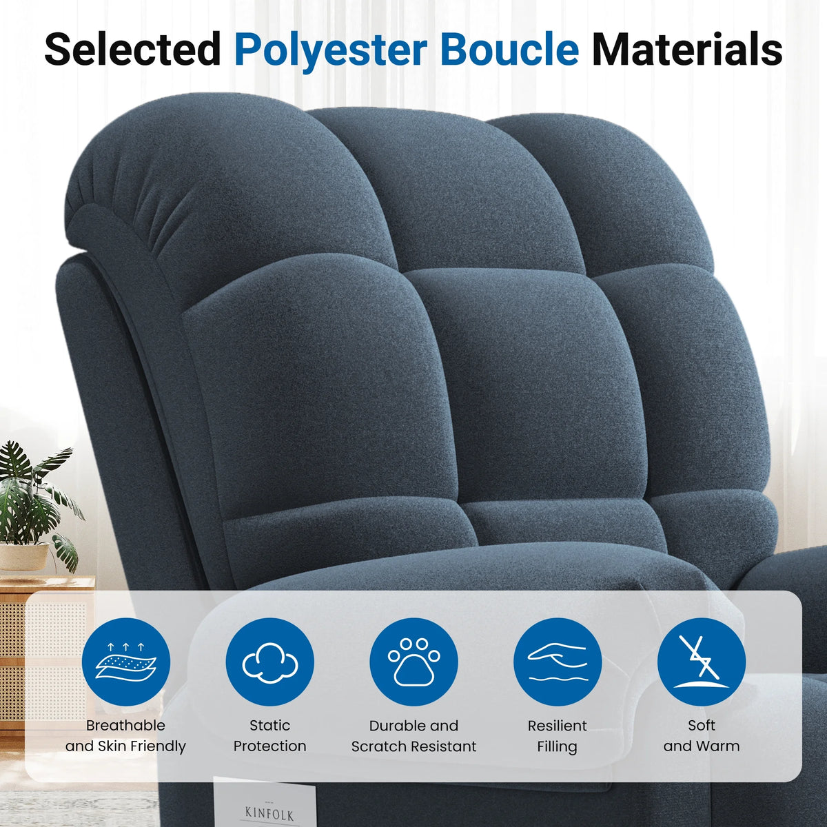 Power Recliner Chair, Electric Recline Sofa Chair for Adults with USB Port, Comfy Teddy Fleece Adjustable Cloud Sofa, Tool - Free Setup, Beige White