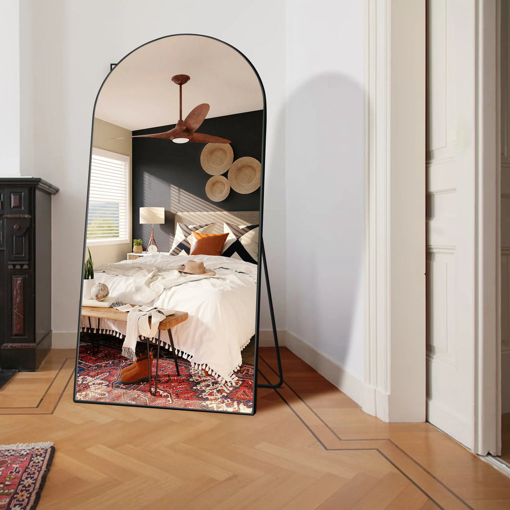 Ufurpie 71"×32" Large Full Length Mirror, Arch Mirror, Floor Mirror with Stand, for Bedroom Living Room Dressing Room, Black