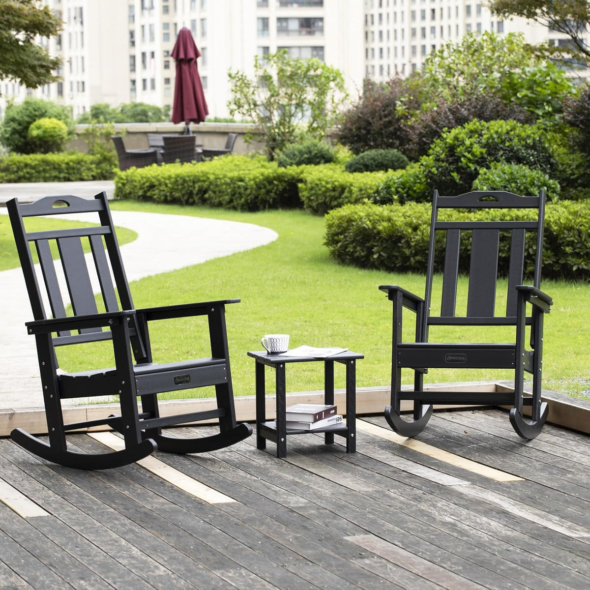 Outdoor Rocking Chairs, Set of 2, Black