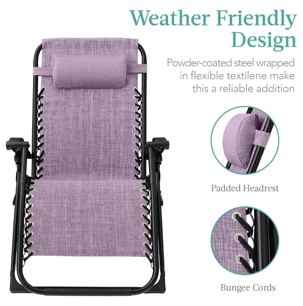 Oversized Chair, Folding Outdoor Patio Recliner, XL Anti Gravity Lounger W/Removable Cushion, Cup Holder, Side Tray, 350 lb Capacity - Taupe
