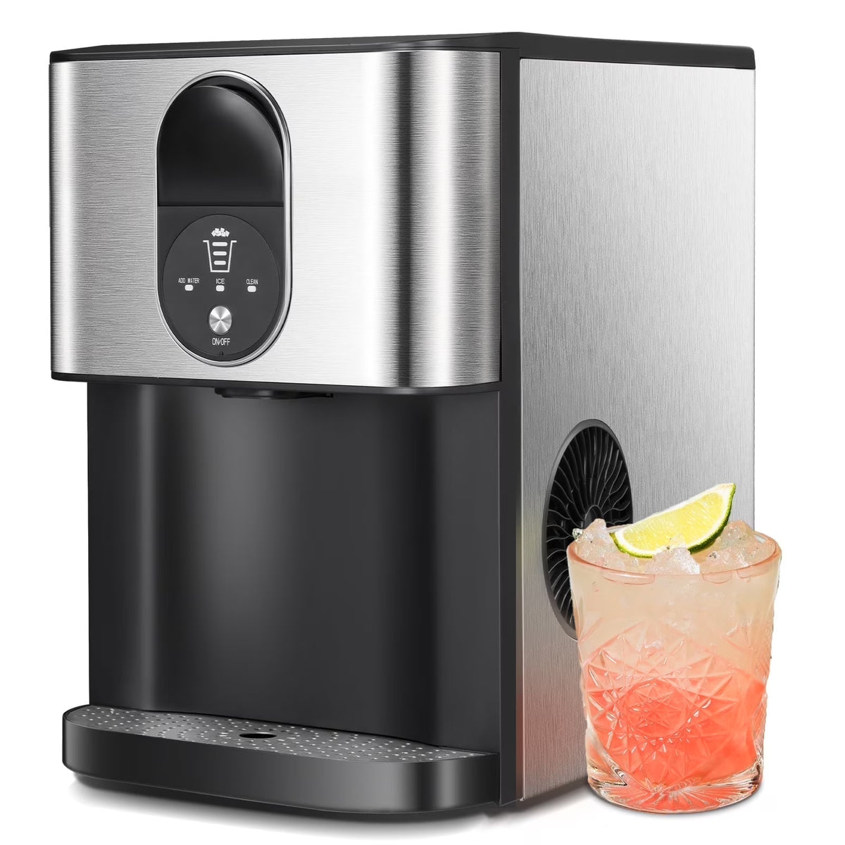 Moifoi Nugget Ice Maker, Culb in 6mins, 44 lb/24 H, Auto - Cleaning Portable Ice Machine with Basket & Scoop, Black