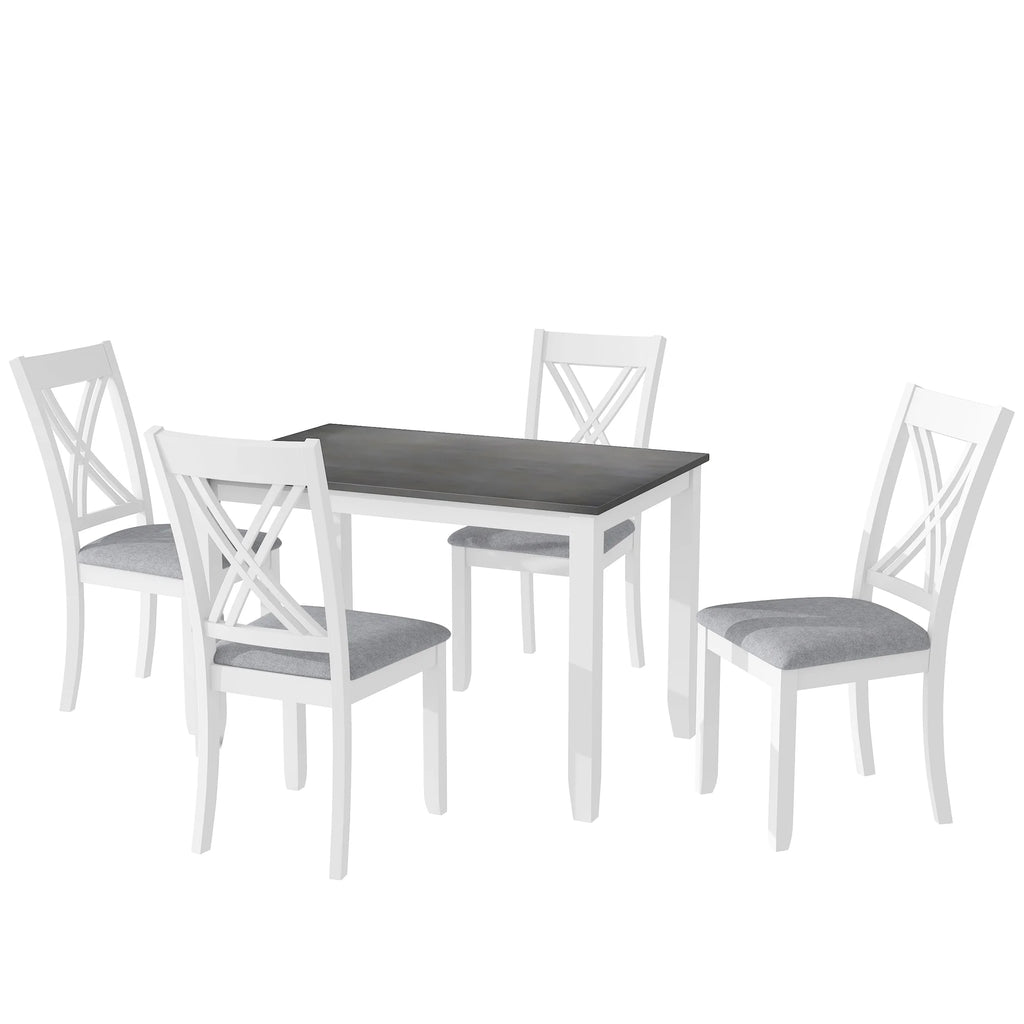 Seizeen Solid Wood Kitchen Table and Chairs, Dining Room Table Set for 4 with Gray Upholstered Chairs, Wood Grain Table Heavy - Duty Frame, Rustic Minimalist Style Breakfast Nook Set