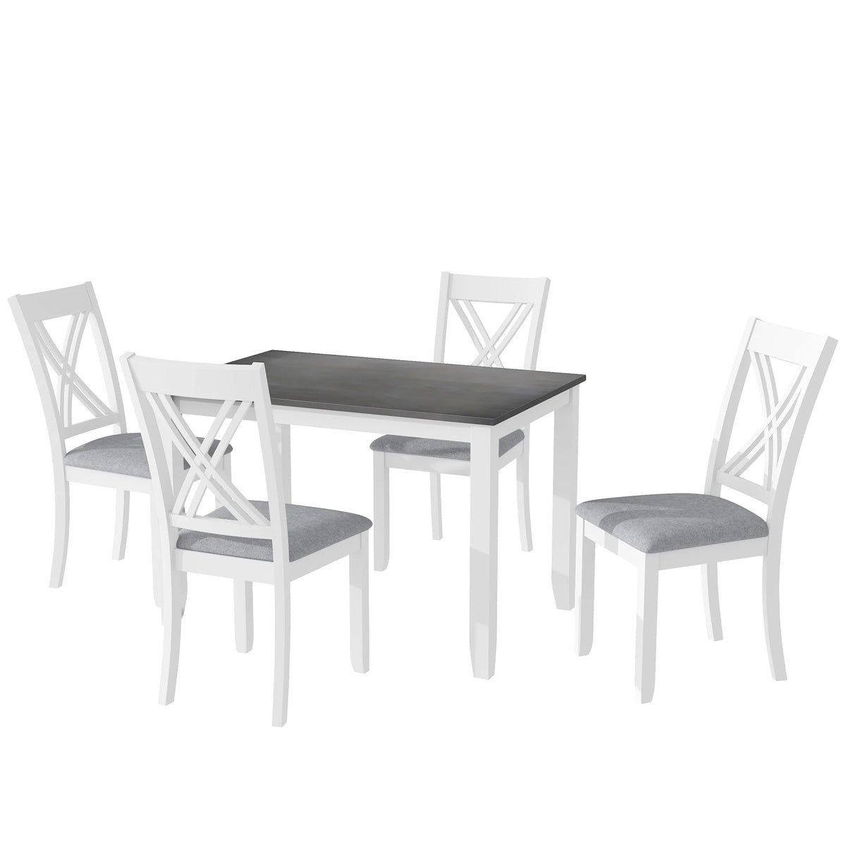 Seizeen Solid Wood Kitchen Table and Chairs, Dining Room Table Set for 4 with Gray Upholstered Chairs, Wood Grain Table Heavy - Duty Frame, Rustic Minimalist Style Breakfast Nook Set