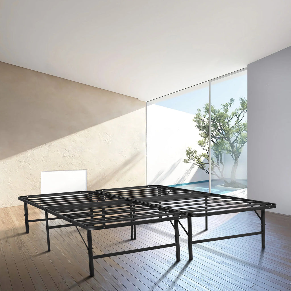 VECELO Foldable Metal Platform Bed Frame, Steel Slat Support/No Box Spring Needed, King Size, Black