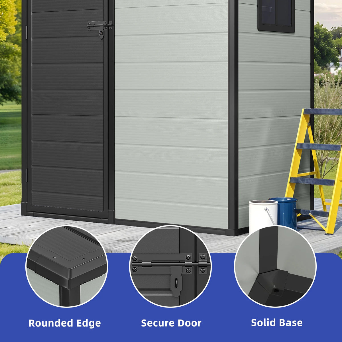 Modfusion 4.62.66.3 Ft Resin Storage Shed with Window, Floor, Plastic Roof, Storage Cabinets for Brooms Vacuum Cleaners Fits 65 to 68 in, Winter Gear Box, Black
