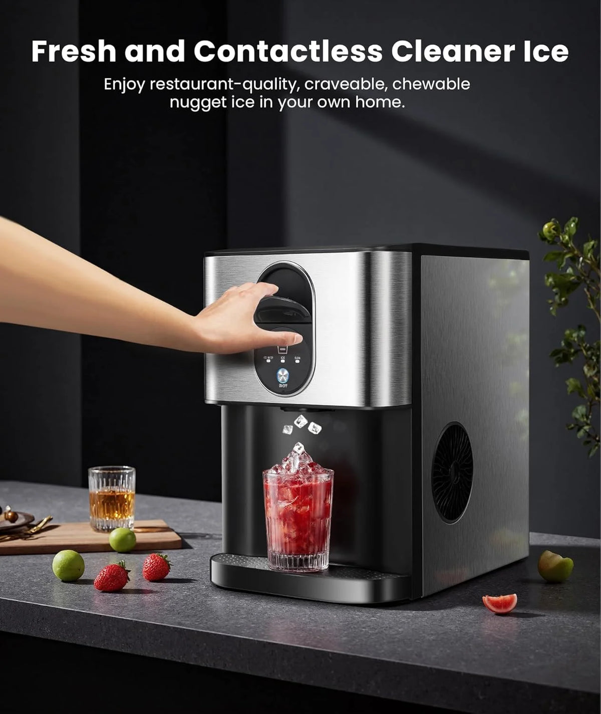 Moifoi Nugget Ice Maker, Culb in 6mins, 44 lb/24 H, Auto - Cleaning Portable Ice Machine with Basket & Scoop, Black