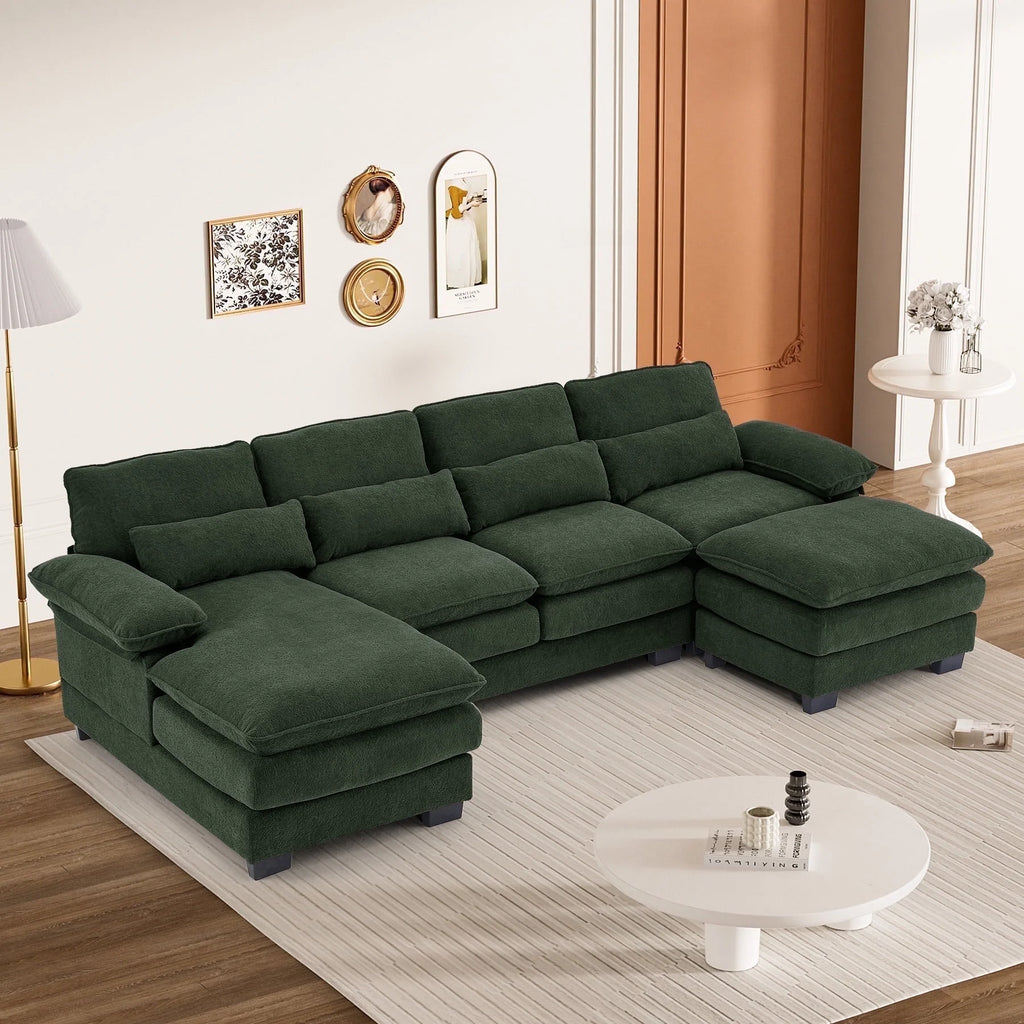 Rophefx 114.3" U Shaped Sectional Couches for Living Room, Cloud Couch, 4 Seats Chenille Couch with Double Layer Cushion, Orange
