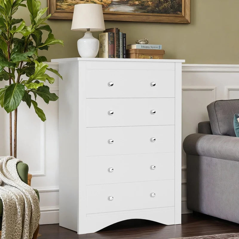 Homall 5 Drawer Dresser Wood Storage Cabinet Double Tier Chest of Drawer TV Stand for Bedroom, Living Room, Black