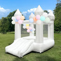 White Inflatable Bounce House with Slide and Blower