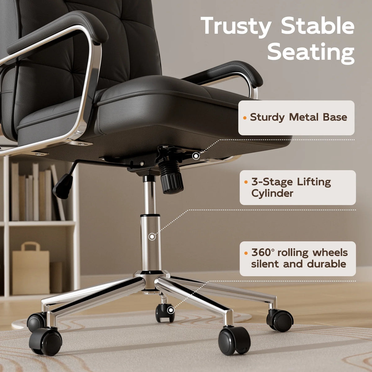 Solfway White Office Chair, Swivel Leather Computer Desk Chair with Wheels and Padded Arms, Executive Office Chair for Adults