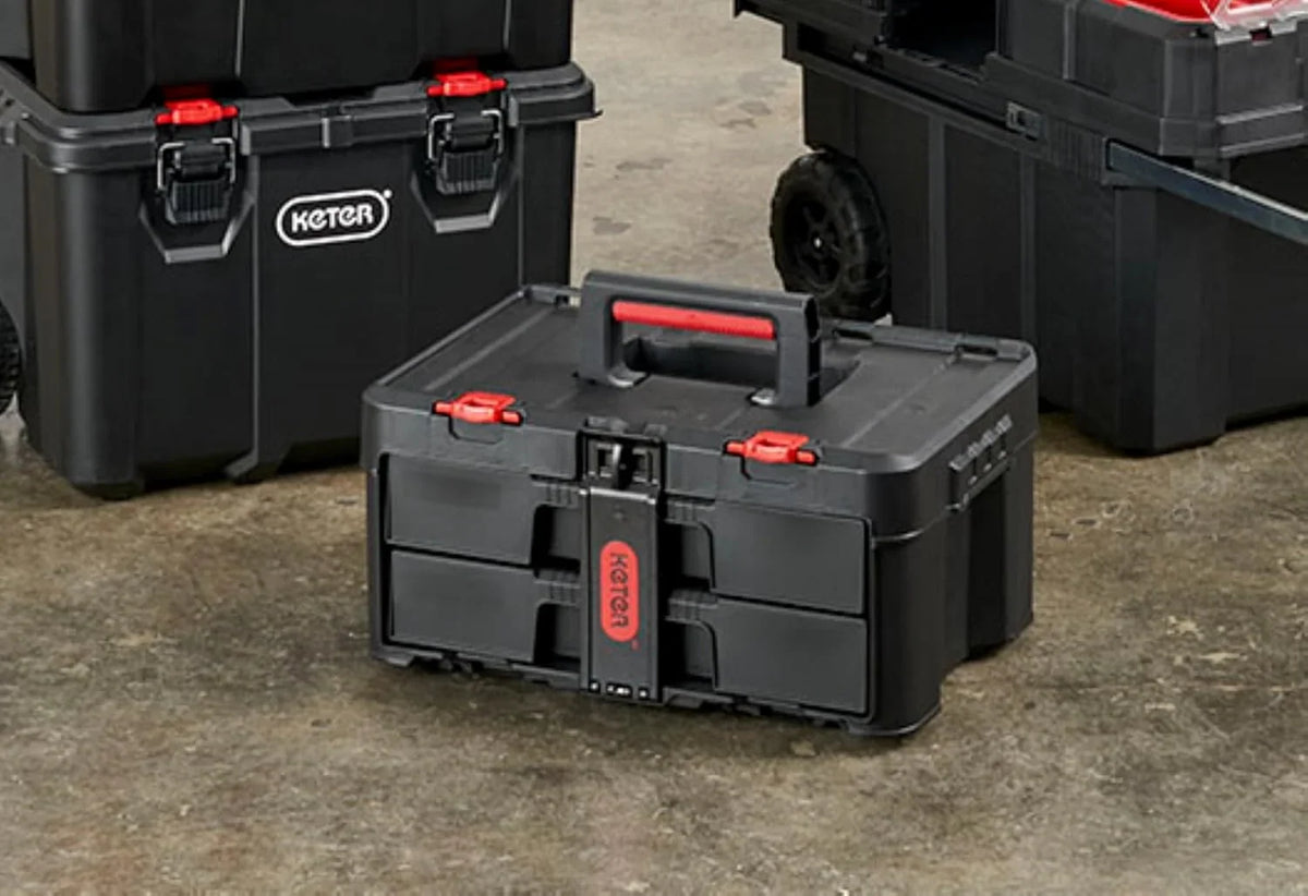 Modular Tools Organizer for Garage Storage and DIY, 3 Piece Resin Rolling Tool Box System for Small Parts