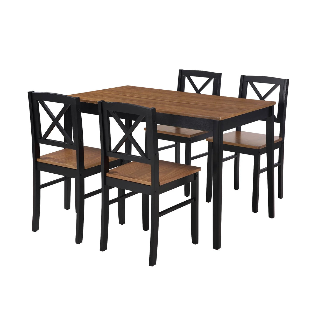 Seizeen Solid Wood Kitchen Table and Chairs, Dining Room Table Set for 4 with Gray Upholstered Chairs, Wood Grain Table Heavy - Duty Frame, Rustic Minimalist Style Breakfast Nook Set