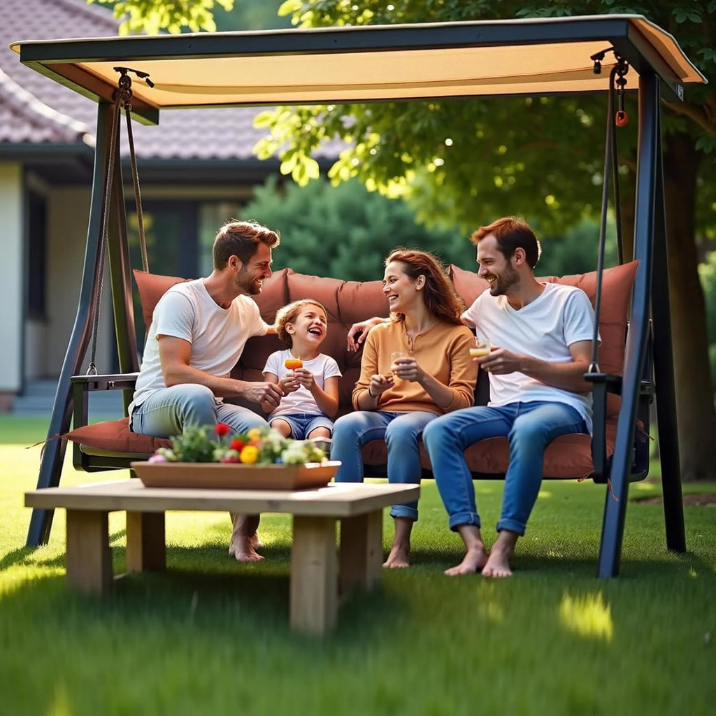 NACATIN 3 Seat Cushion for Outdoor Swing - 60x40 Inches, 4" Thick Porch Swing Cushions with Ties and Storage Bag, Waterproof Bench Replacement Cushions for Patio, Outdoor, Backyard and Garden (Khaki)