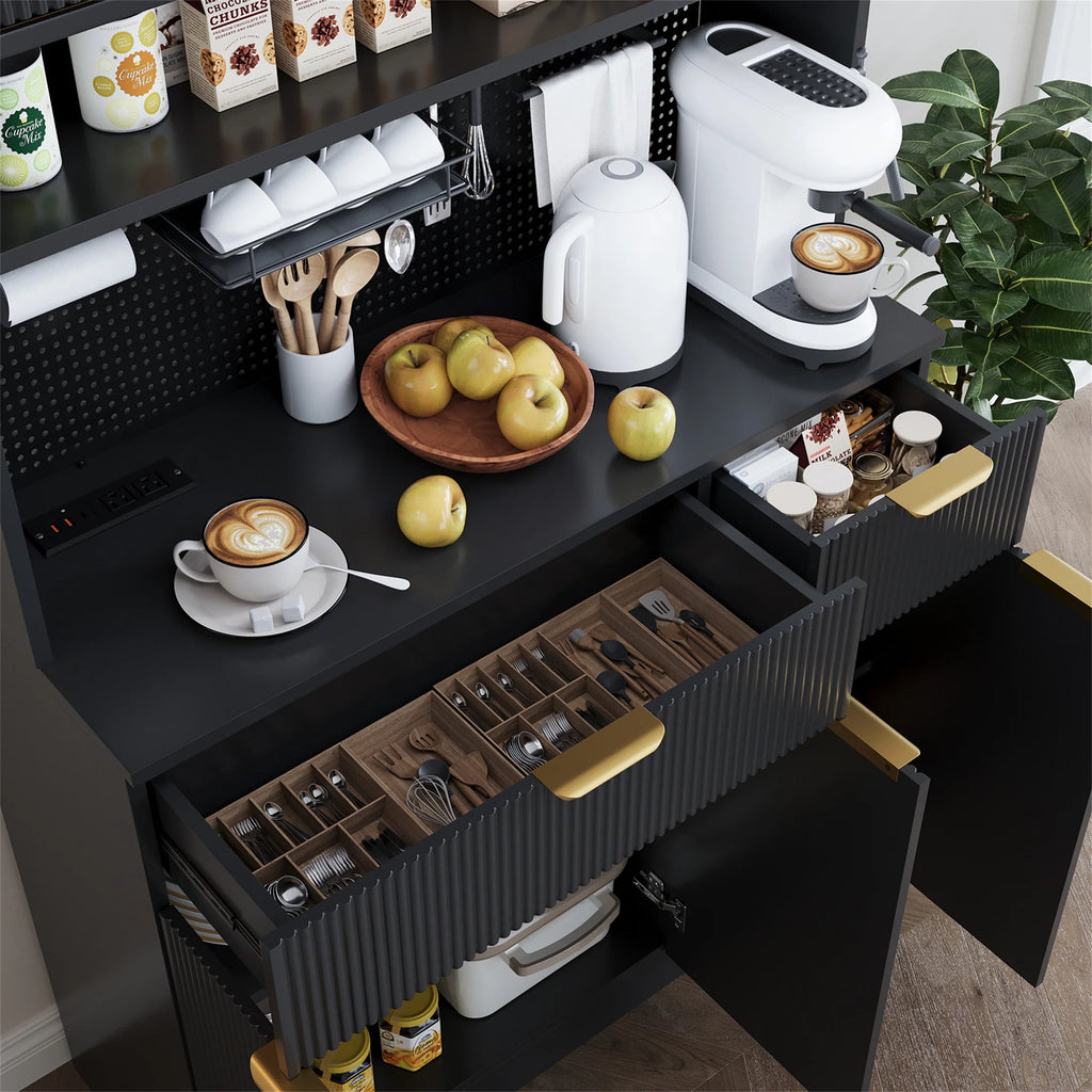 Planntonneo 71'' Tall Kitchen Pantry Storage Hutch Cabinet with Doors and Shelves, Grey Oak
