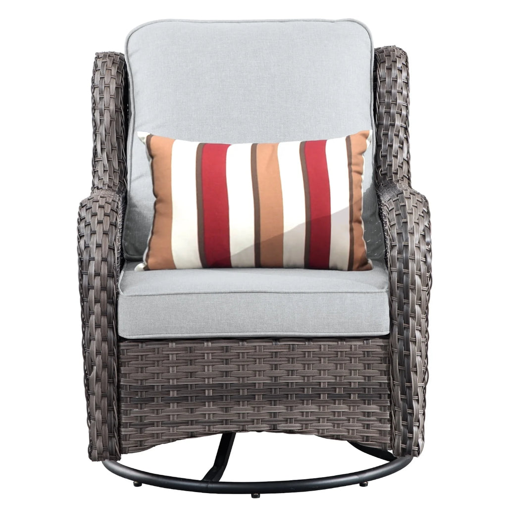 Ovios 7 Piece Wicker Outdoor Patio Dining Set with Fire Pit Table, Grey