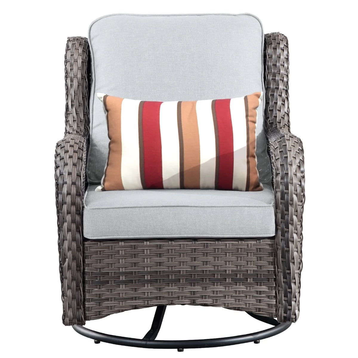 Ovios 7 Piece Wicker Outdoor Patio Dining Set with Fire Pit Table, Grey
