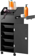 Rolling Salon Storage Cart with Lockable Drawers, Black