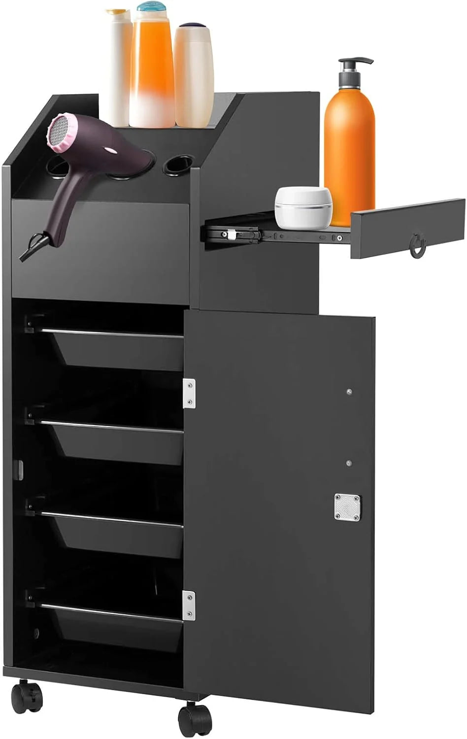 Rolling Salon Storage Cart with Lockable Drawers, Black