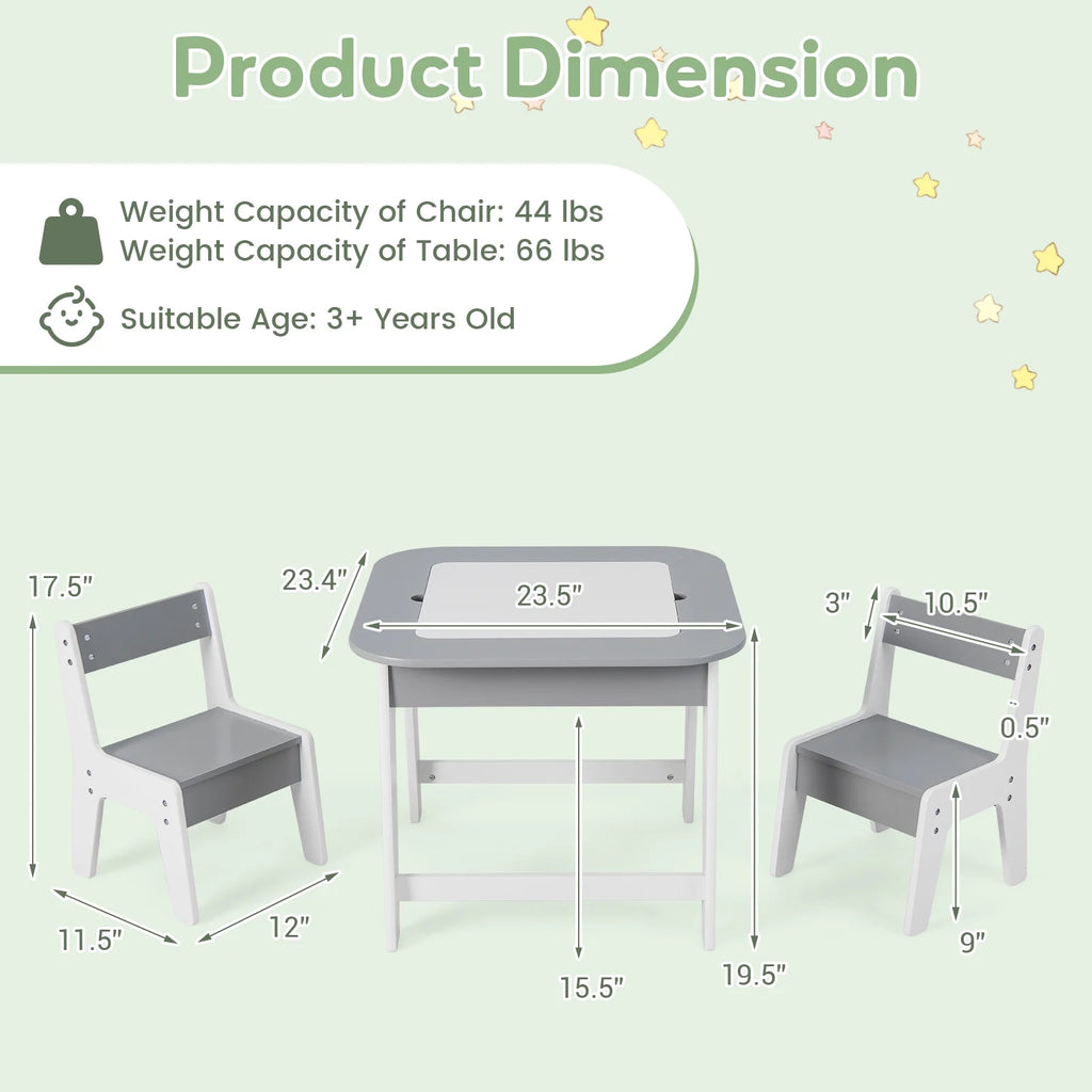 OLAKIDS Kids Table and Chair Set, 3 in 1 Wooden Activity Table with Removable Tabletop, Blackboard and Whiteboard for Toddlers Arts Crafts Drawing Reading Playing, Playroom Nursery (Natural)