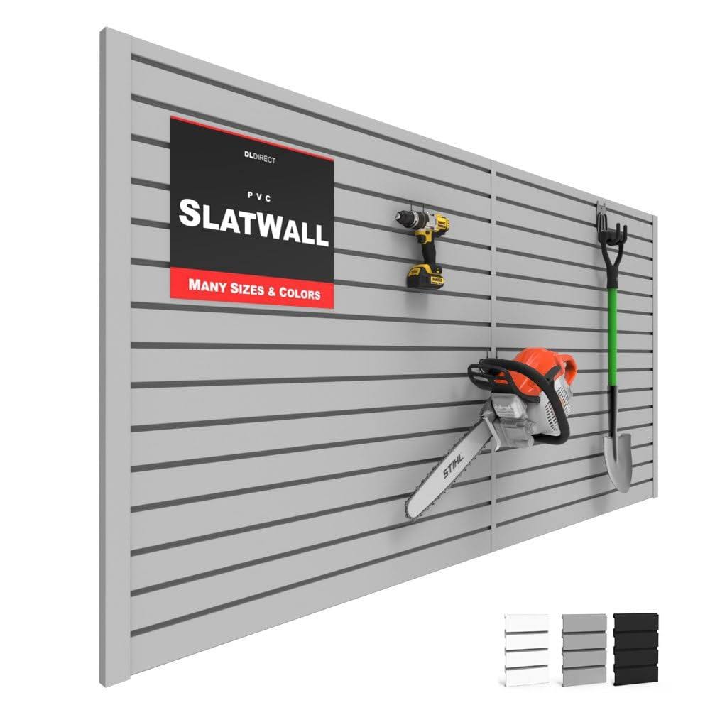 DLDIREcT Slatwall Panel Garage Wall Organizer: Heavy Duty Wall Mounted PVC Wall Rack, Interlocking Slat Wall Paneling for Garage Wall Sto