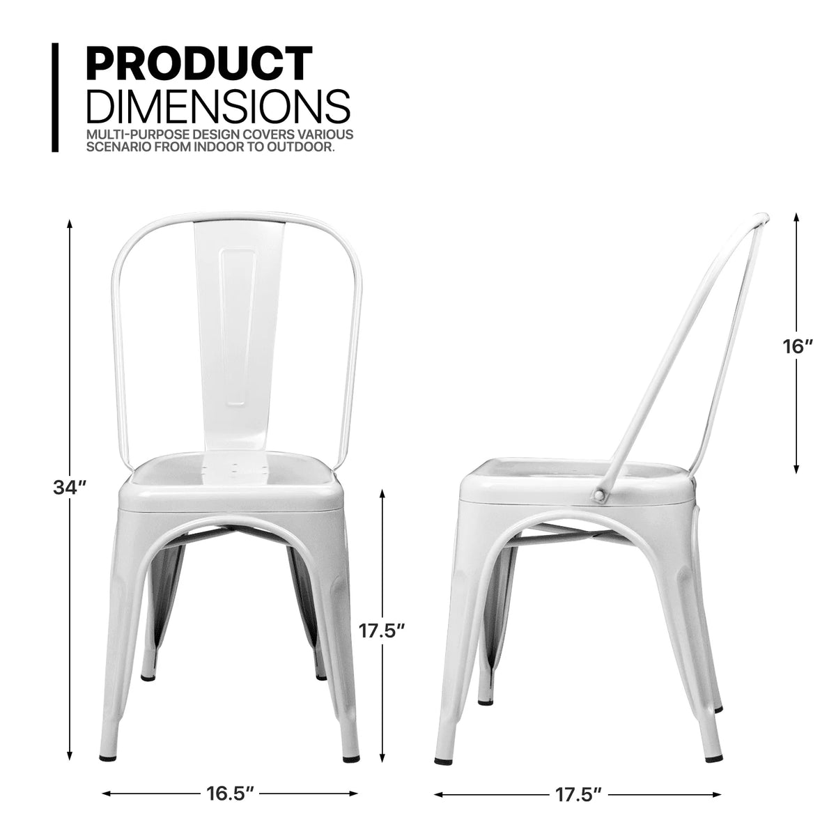 Monibloom Industrial Metal Dining Chair Set of 4, Stackable Bar Stools, for Home Patio Cafe Bar, White