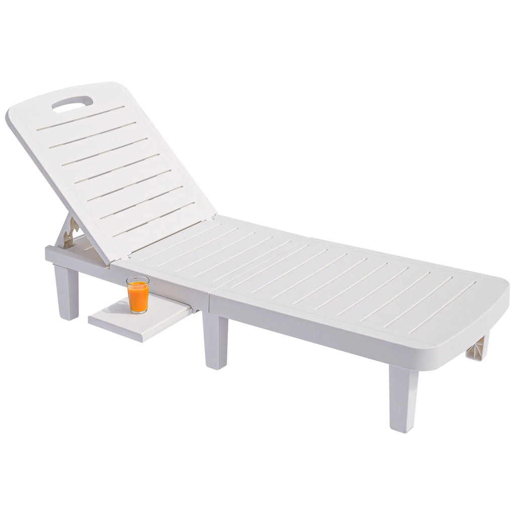 Patio Lounge Chair Set of 2, Adjustable Chaise with Side Table, Outdoor Lounger Recliner for Poolside, Patio, Backyard, Wood Texture Design | Waterproof | Easy to Assemble | Max Weight 330 lb White