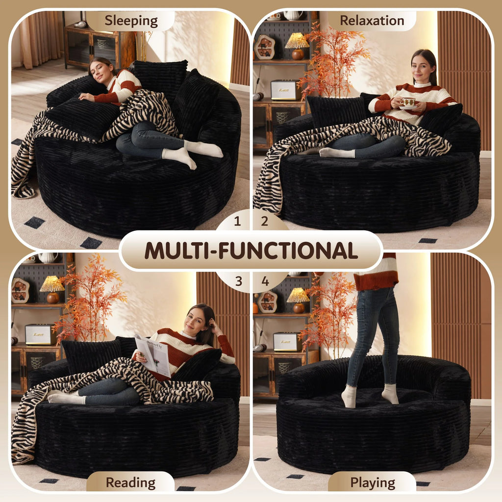 Ovios 58'' Oversized Chaise Lounge Indoor Chair Modern Cloud Floor Sofa Bed Comfy Upholstered Sleeper Couch Deep Seat Accent Reading Chair for Living Room, Bedroom, No Assembly, Black(Plush Corduroy)