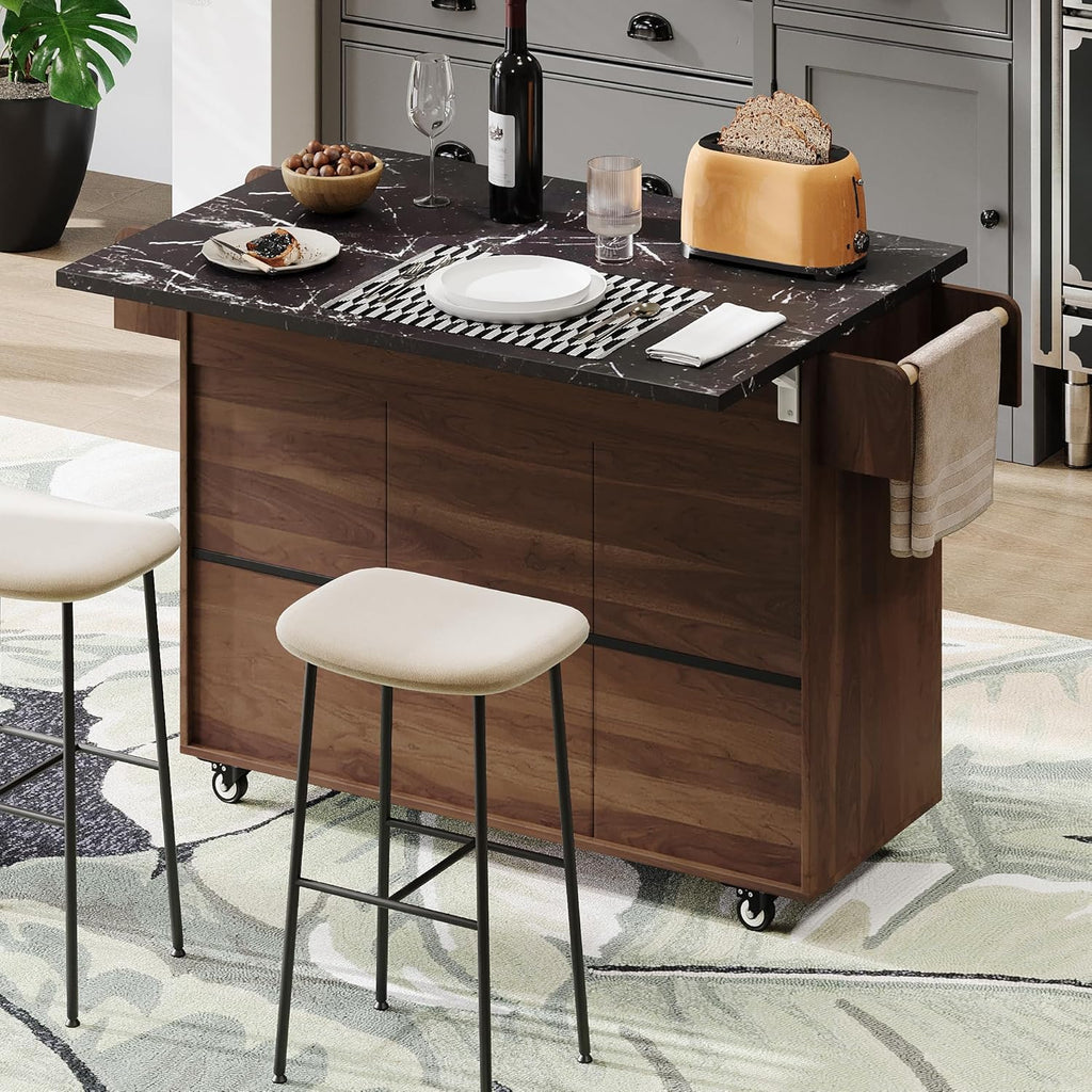 Rolling Kitchen Island Cart with Drop Leaf and Storage