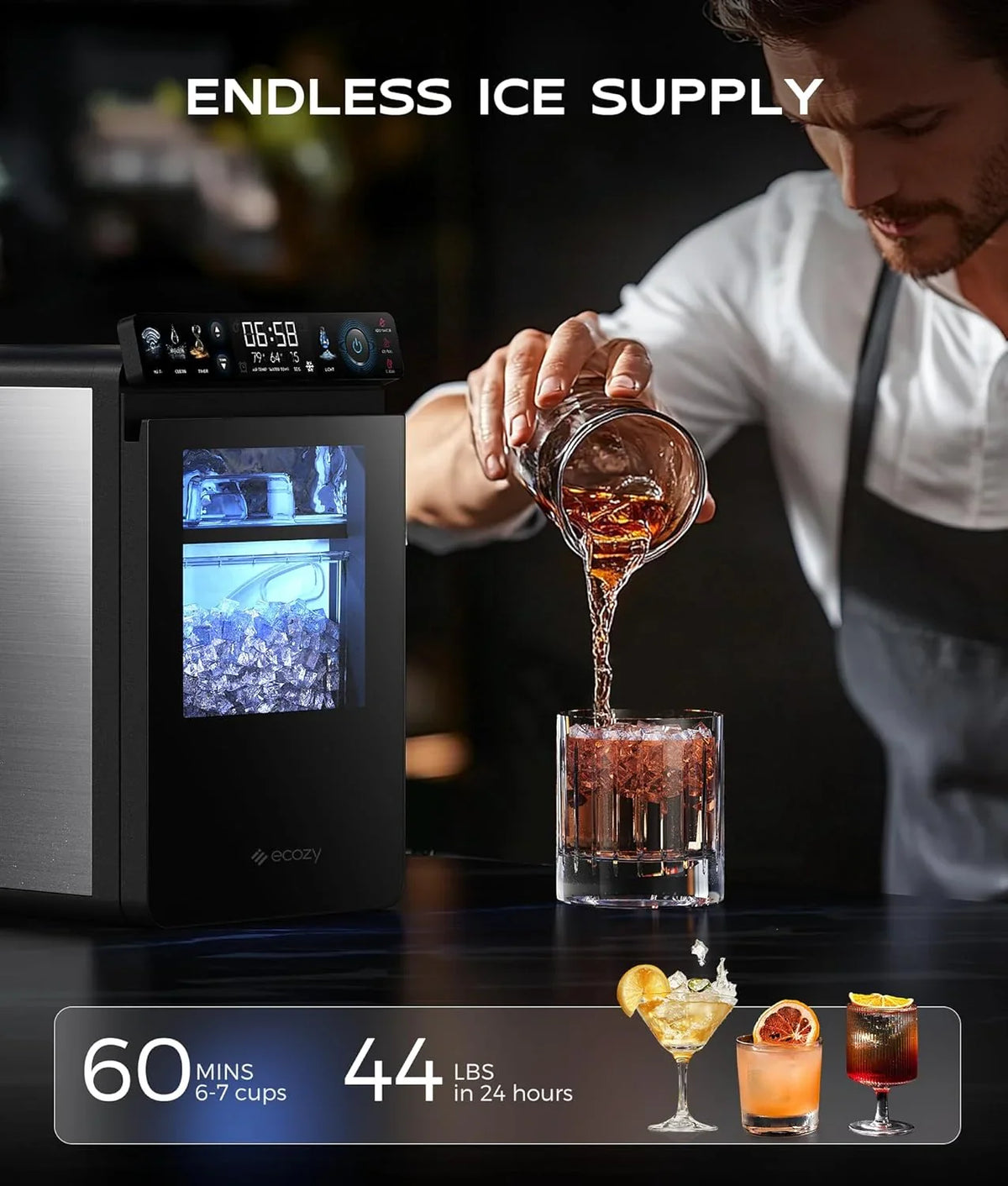 Nugget Ice Maker Countertop, Smart Pebble Ice Machine with App Control, 44 LBS/24H Soft Pellet Chewable Ice with Self-cleaning, Stainless…
