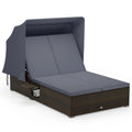 Tangkula Outdoor Rattan Daybed with Canopy & 6-Level Adjustable Backrests