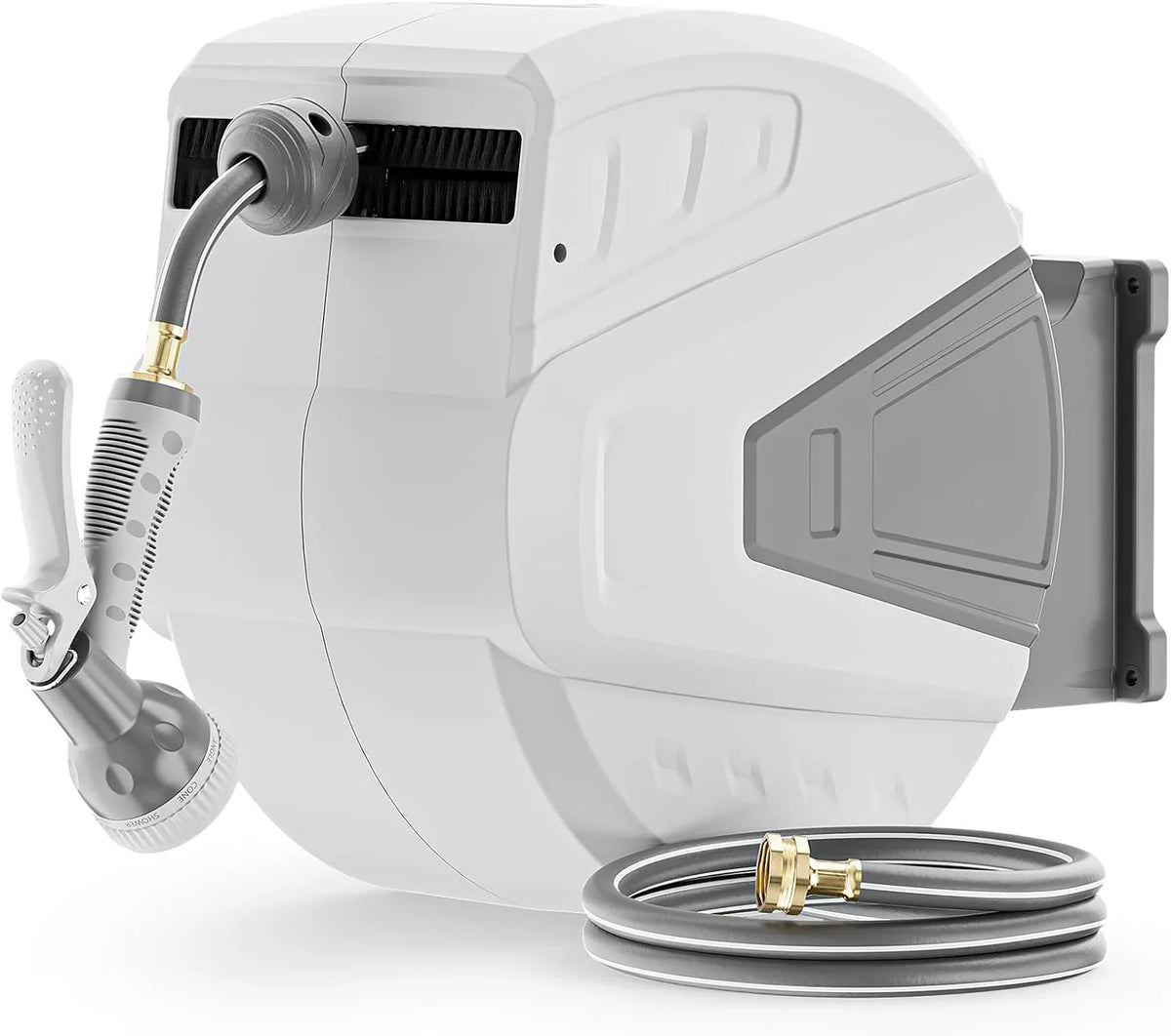 Retractable Garden Hose REEL,1/2 in X 100 ft Wall Mounted Hose Reel, with 9- Function Sprayer Nozzle, Any Length Lock/slow Return…
