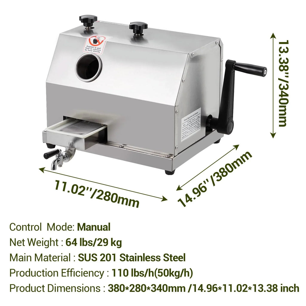 Manual Sugar Cane Juicer Machine, Sugar Cane Press with 3 Stainless Steel Drums and 2.4-INCH Large Inlet, Sugarcane Juice Machine with…