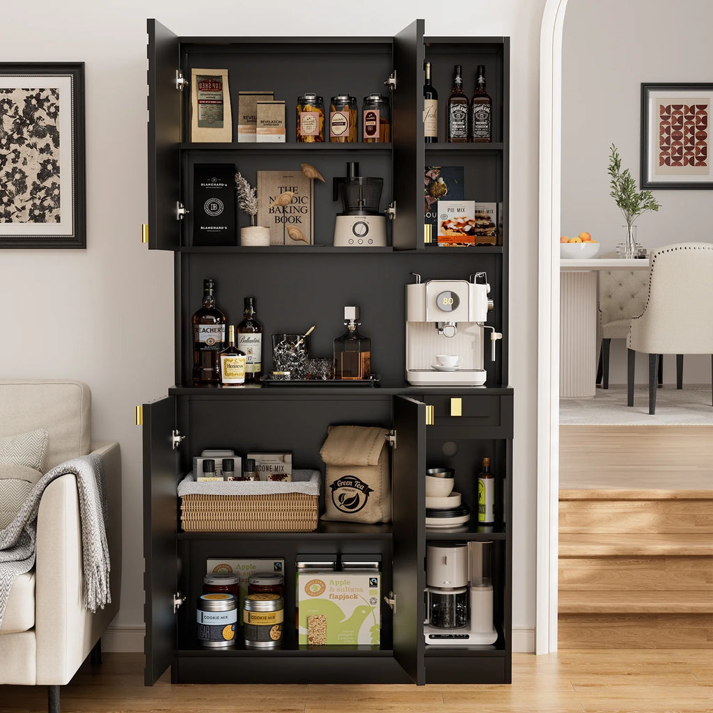 Planntonneo 71'' Tall Kitchen Pantry Storage Hutch Cabinet with Doors and Shelves, Grey Oak