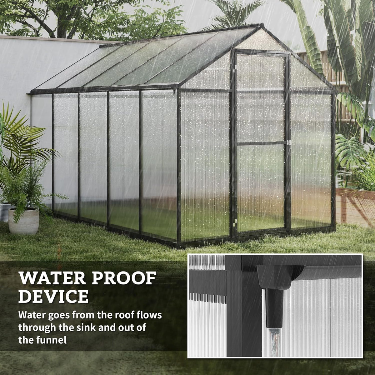 Walk-In Polycarbonate Greenhouse with Aluminum Frame and Roof Vent