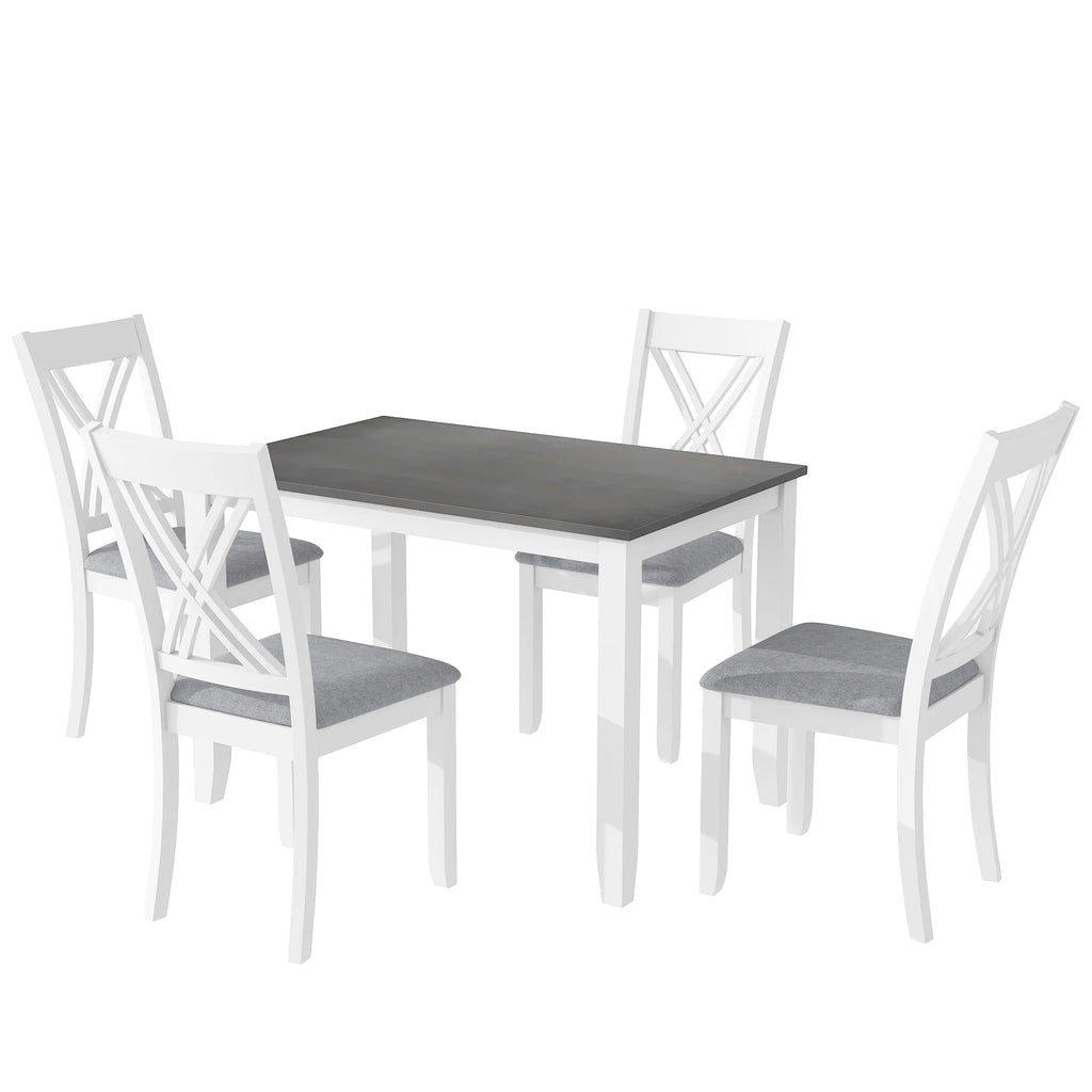 Seizeen Solid Wood Kitchen Table and Chairs, Dining Room Table Set for 4 with Gray Upholstered Chairs, Wood Grain Table Heavy - Duty Frame, Rustic Minimalist Style Breakfast Nook Set