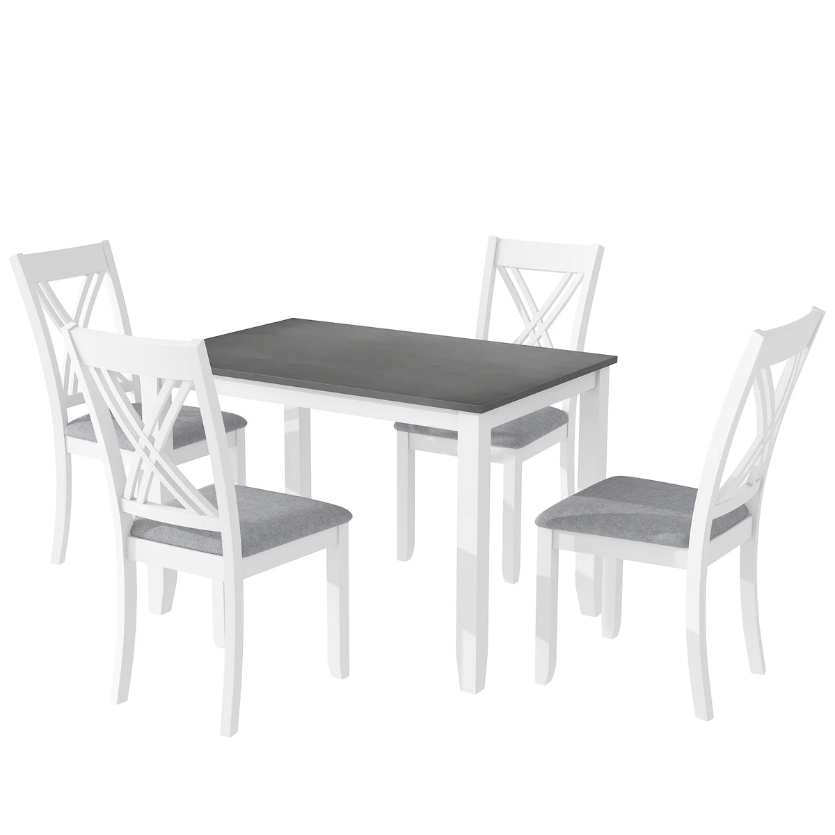 Seizeen Solid Wood Kitchen Table and Chairs, Dining Room Table Set for 4 with Gray Upholstered Chairs, Wood Grain Table Heavy - Duty Frame, Rustic Minimalist Style Breakfast Nook Set