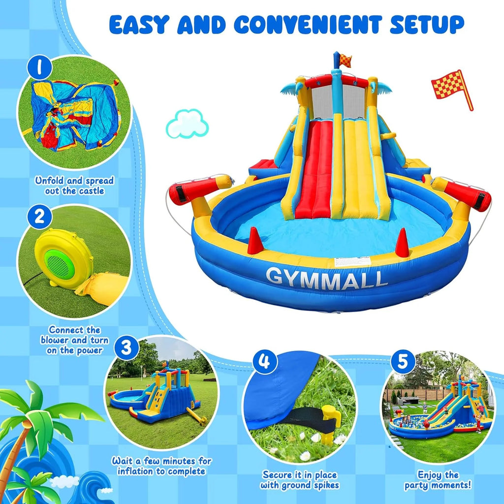 Inflatable Water Slide and Bounce House with 550W Blower
