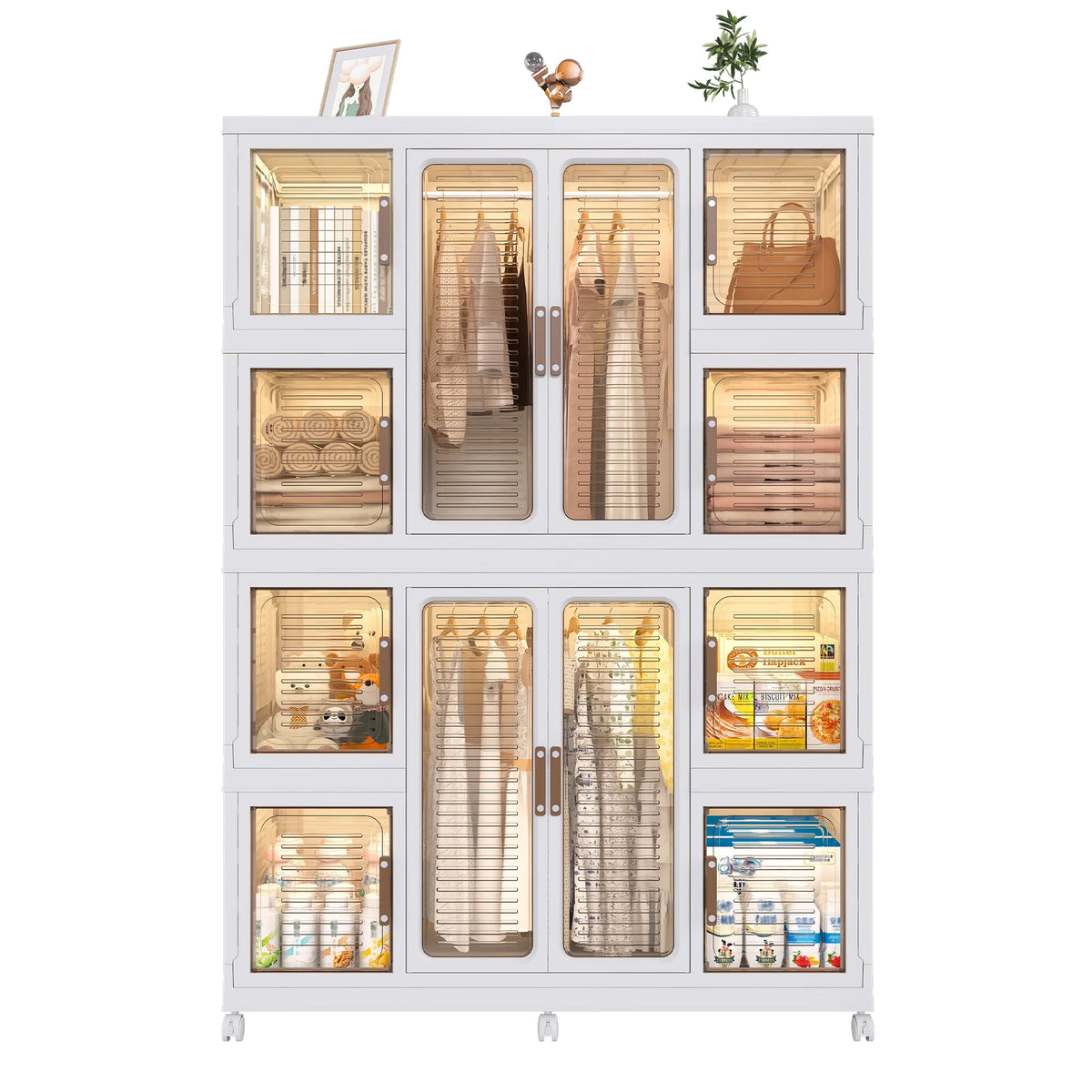 Montary Kids Portable Wardrobe W/ Magnetic Doors & Hanging Rod - 4 - Cube Plastic Storage Cabinet, Nursery/Bedroom