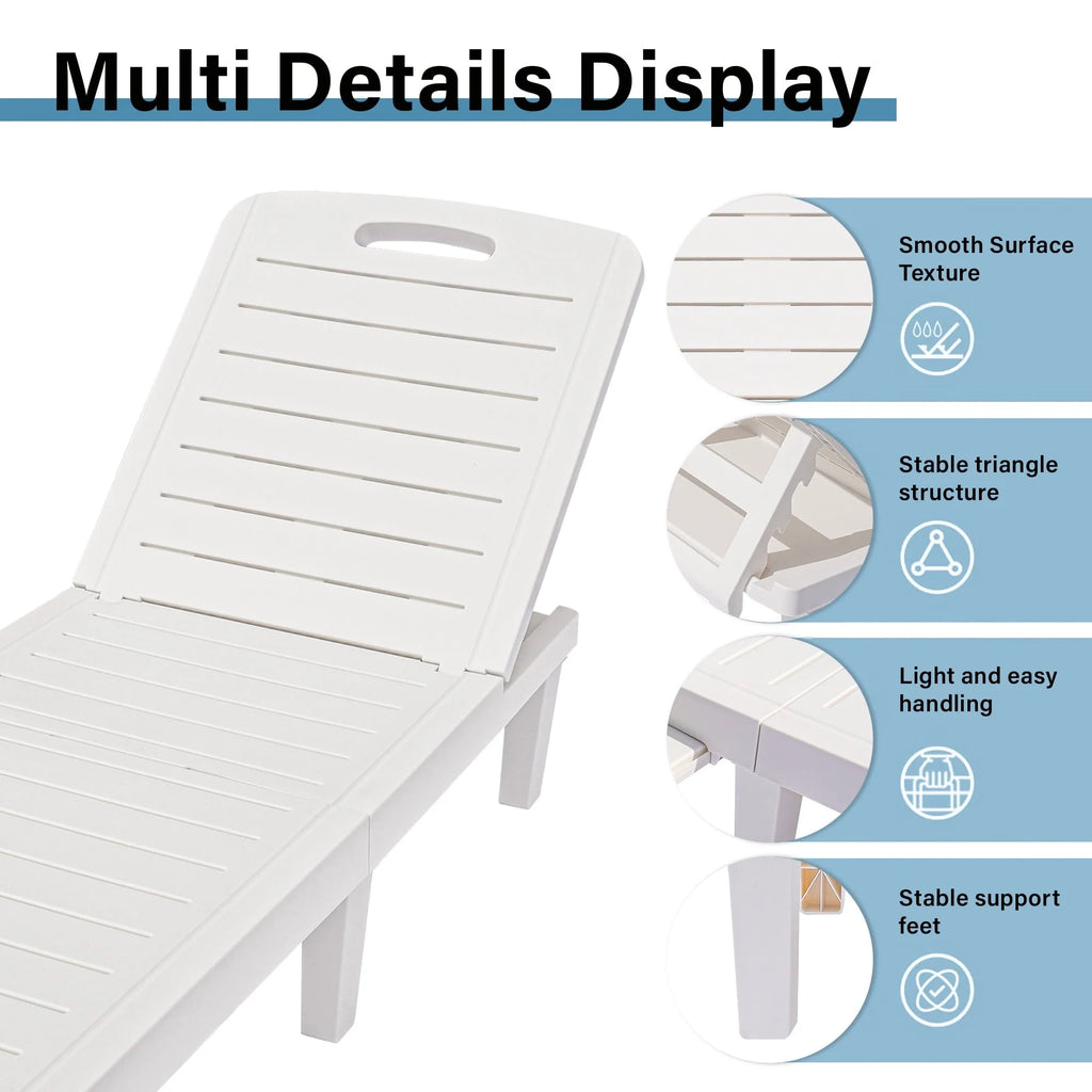 Patio Lounge Chair Set of 2, Adjustable Chaise with Side Table, Outdoor Lounger Recliner for Poolside, Patio, Backyard, Wood Texture Design | Waterproof | Easy to Assemble | Max Weight 330 lb White