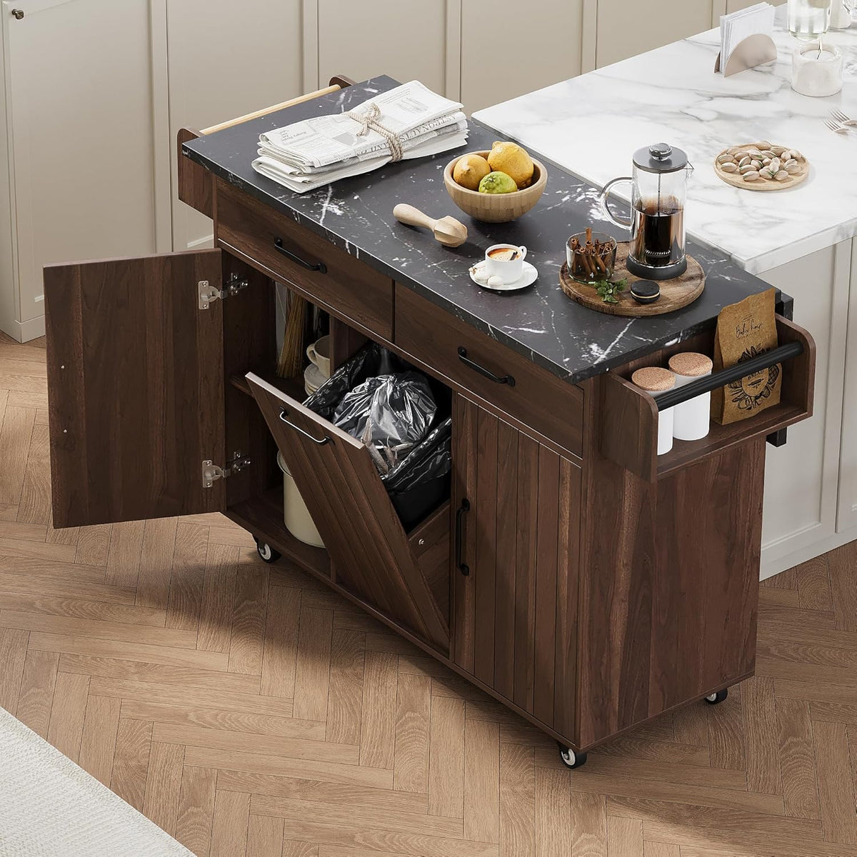 Rolling Kitchen Island Cart with Drop Leaf and Storage