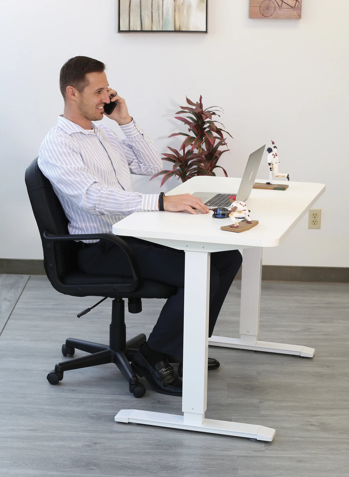 Motionwise Black Electric Height Adjustable Standing Desk, 24?x48", Height Adjustable 28" - 48" with 4 Pre - Set Height Adjustments and USB Charge Port, Multiple Colors