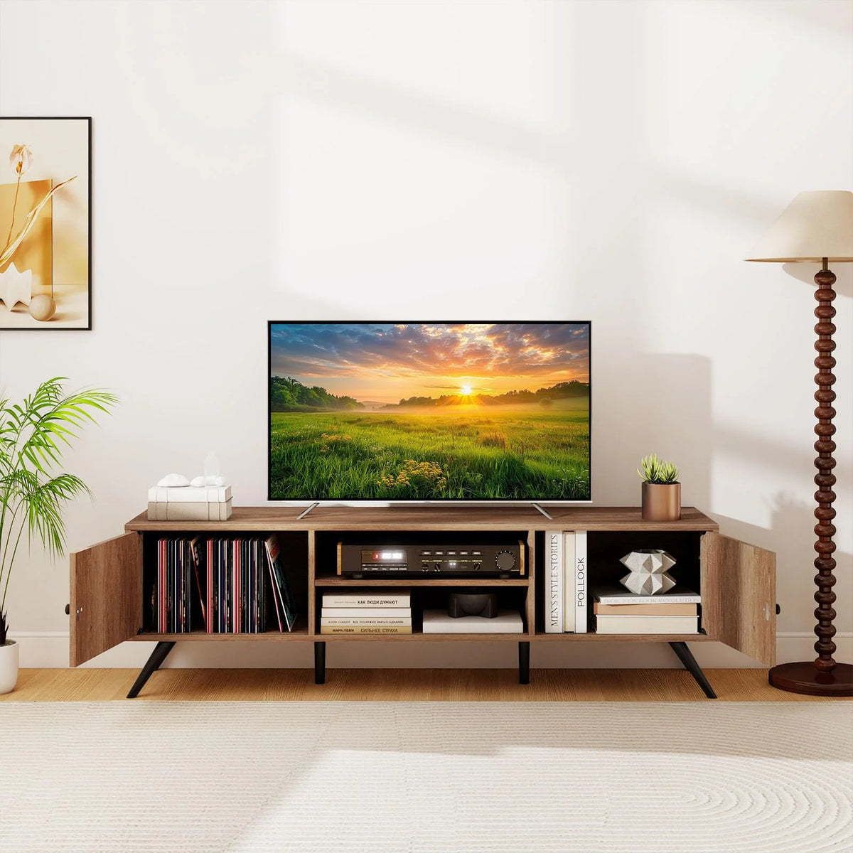 Tangkula 2-Door TV Stand for TVs up to 65 Inch with Open Shelves