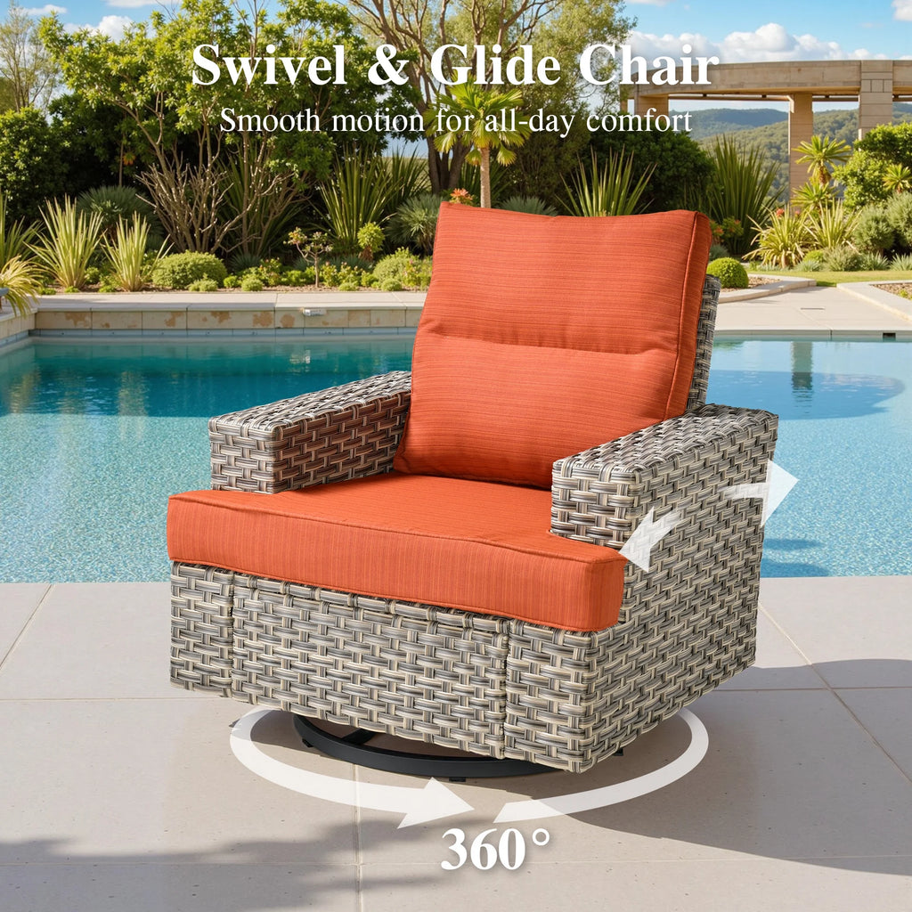 Ovios 10 Pieces Outdoor Patio Furniture Modern High - Back All - Weather Wicker Sectional Conversation Set with Propane Fire Pit Table & Swivel Chair, Dark Gray