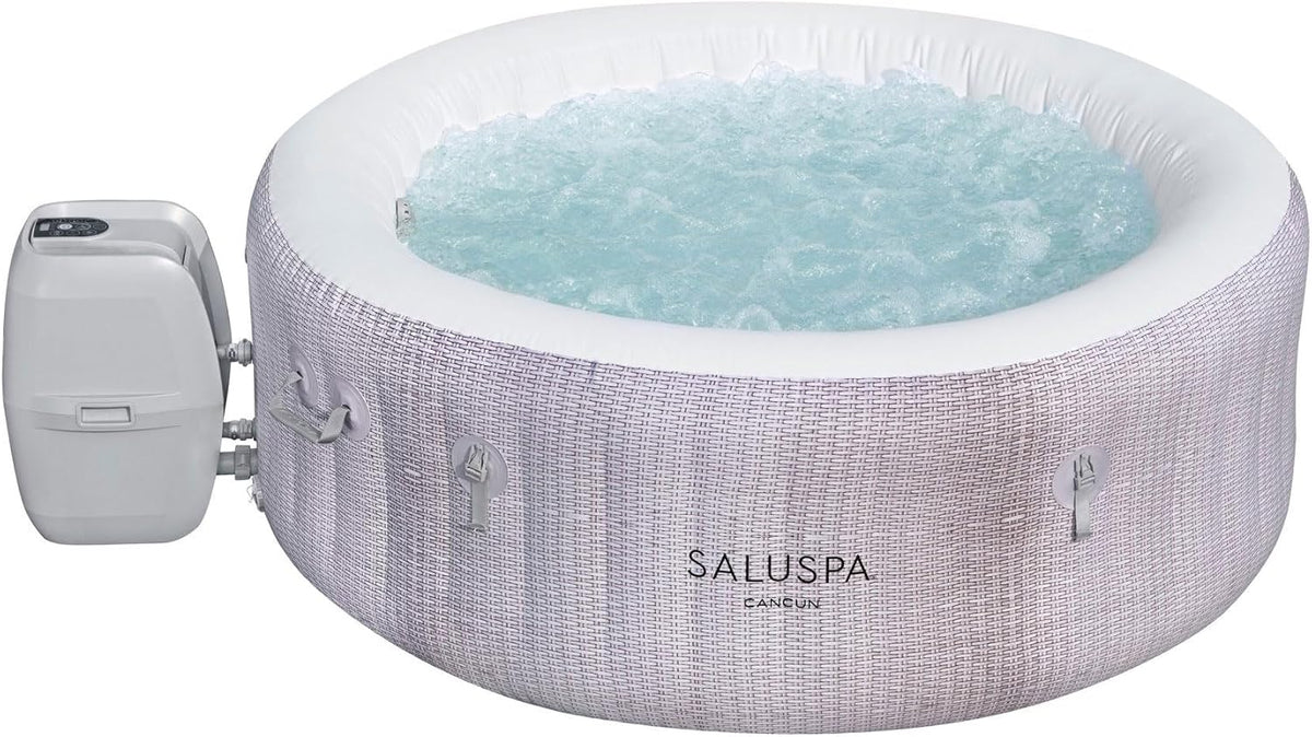Large Round 2 to 4 Person Inflatable Hot Tub Portable Outdoor Spa with 120 Airjets and Energysense Cover, Grey