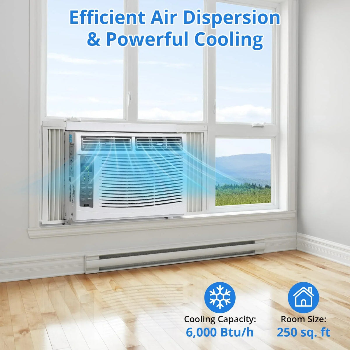 Window Air Conditioner with Reusable Filter & Controls, 6000 btu 115V~, Suitable for 250 Sq.ft