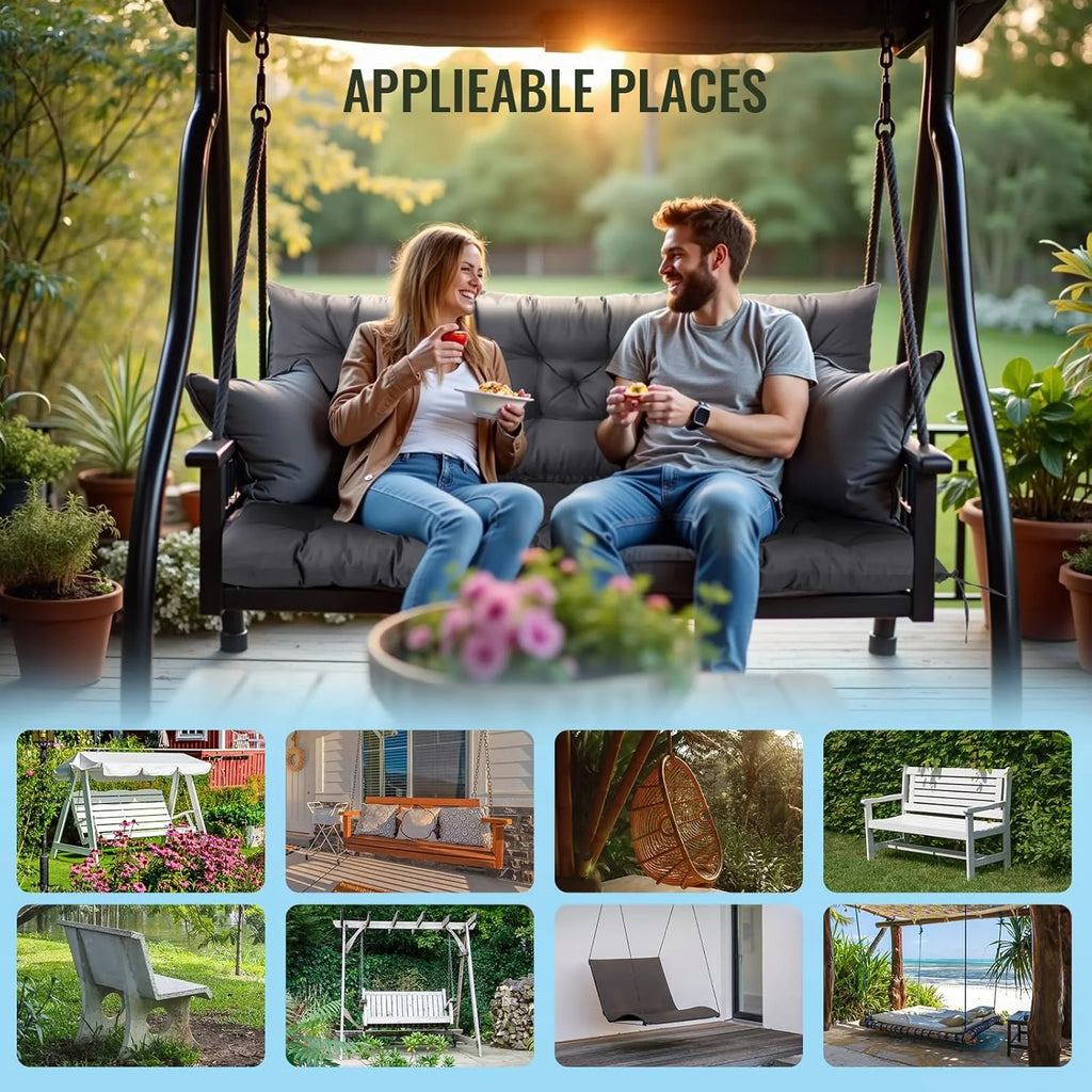 NACATIN 3 Seat Cushion for Outdoor Swing - 60x40 Inches, 4" Thick Porch Swing Cushions with Ties and Storage Bag, Waterproof Bench Replacement Cushions for Patio, Outdoor, Backyard and Garden (Khaki)