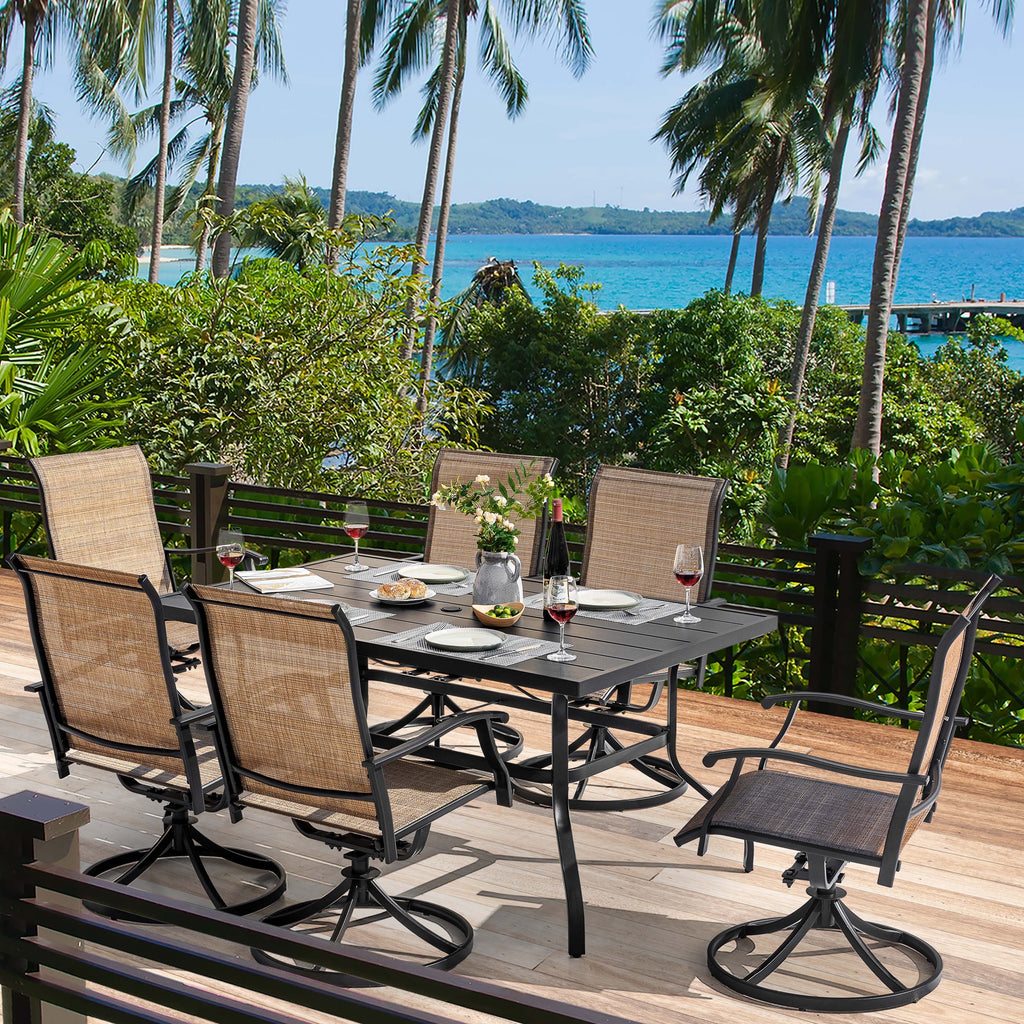 Nuu Garden 5 Piece Outdoor Patio Dining Set, Metal Patio Furniture Set 4 Textilene Swivel Chairs and 37" Square Iron Umbrella Dining Table, Black and Brown