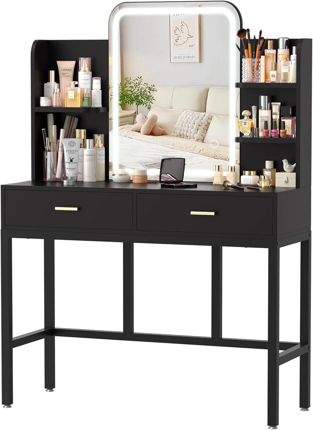 Makeup Vanity Desk with Lighted Mirror and 2 Drawers